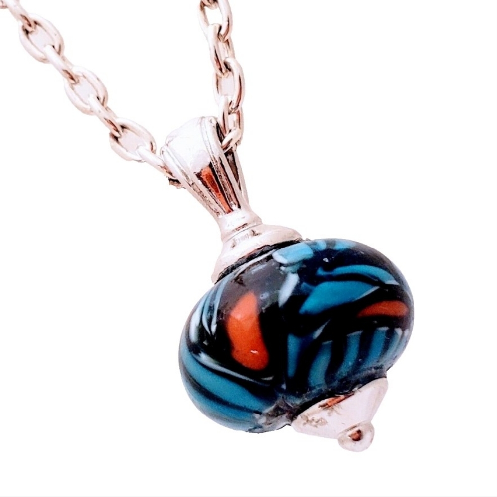Blue Milliforie with Red Eye pendant necklace. (No chain)